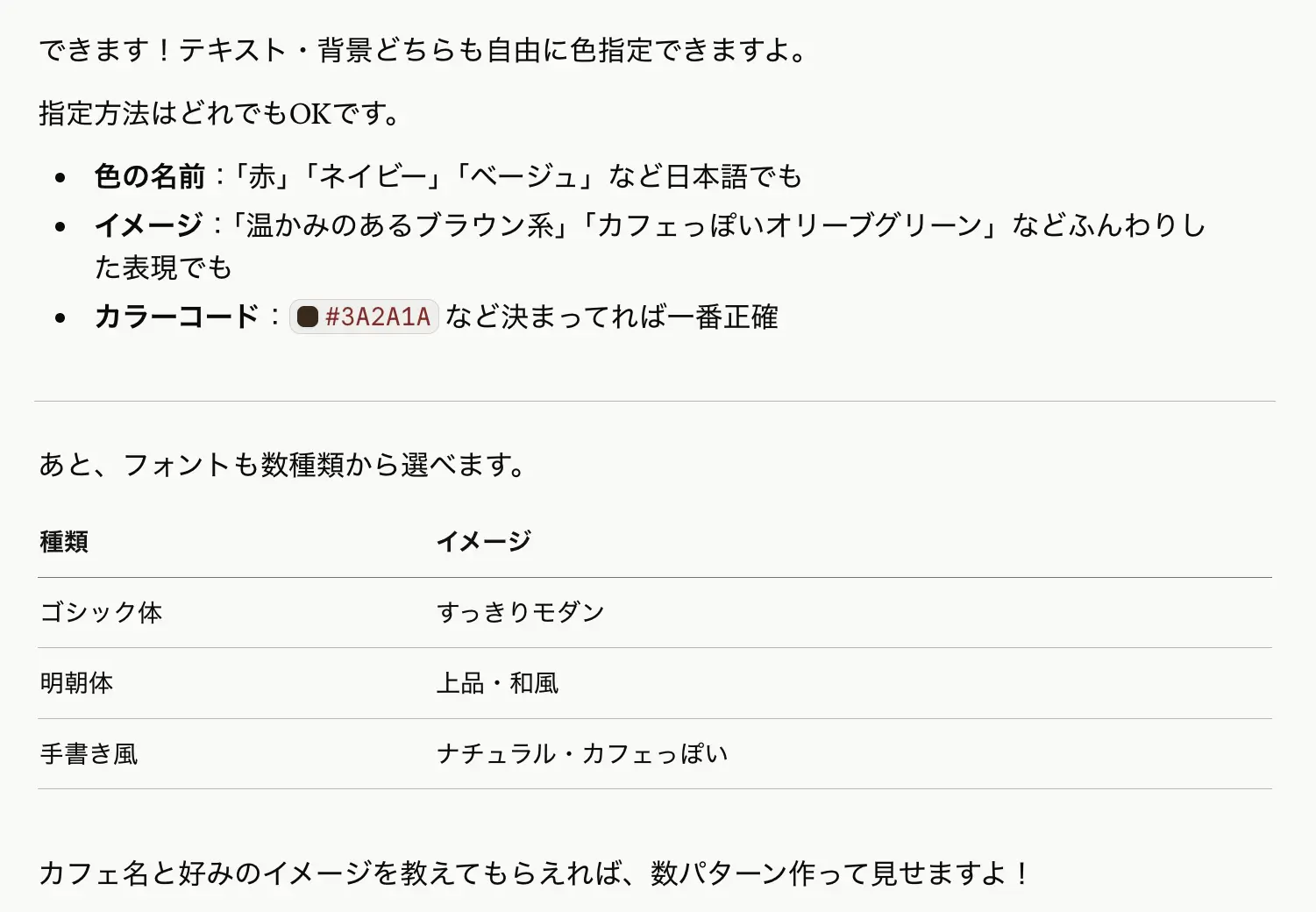 できます！フォントも数種類から選べます。